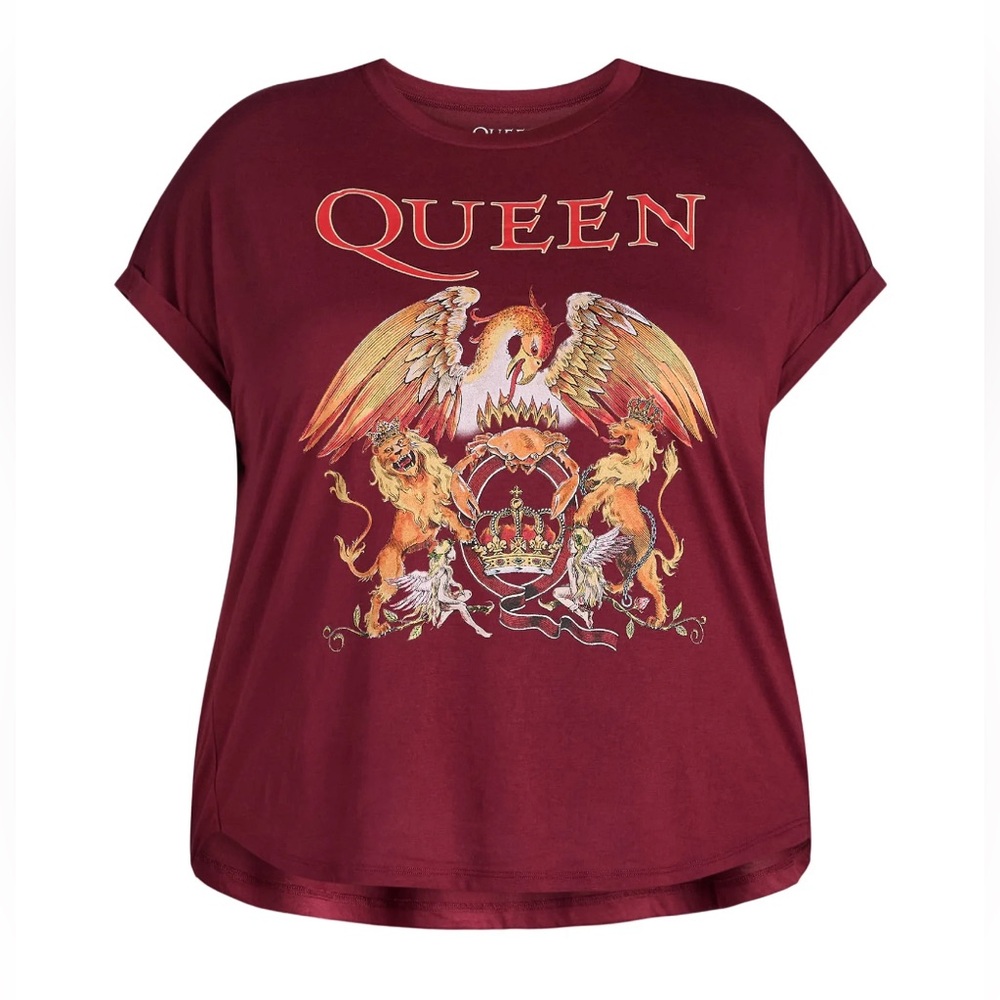 #1416 - QUEEN Official Merch Graphic Band Tee Burgundy Red Rolled Short Sleeve